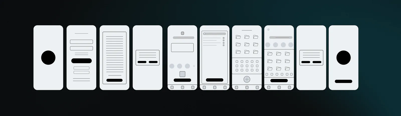 Low-fidelity wireframes for the full flow