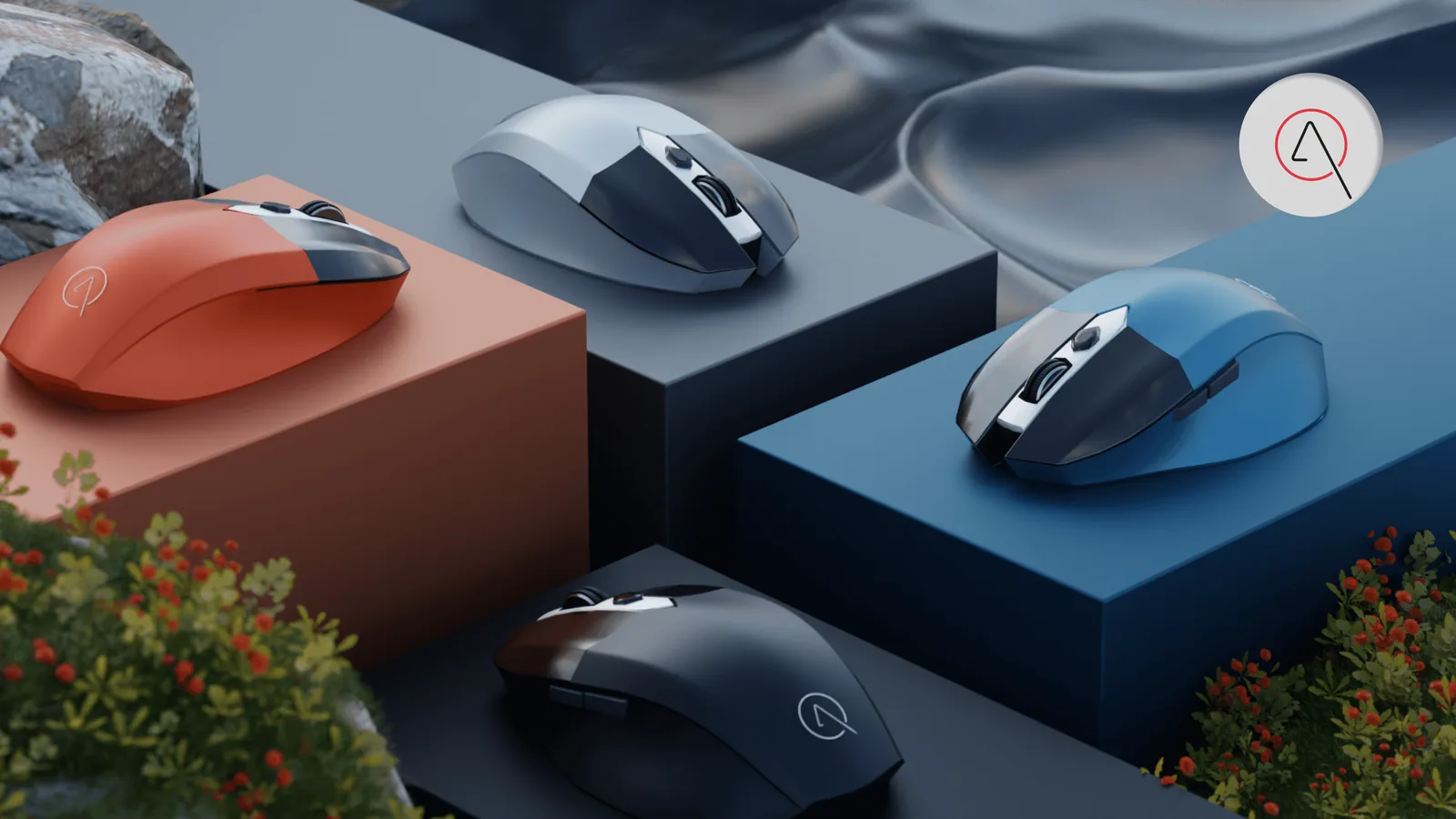 Colourway variants staged on plinths