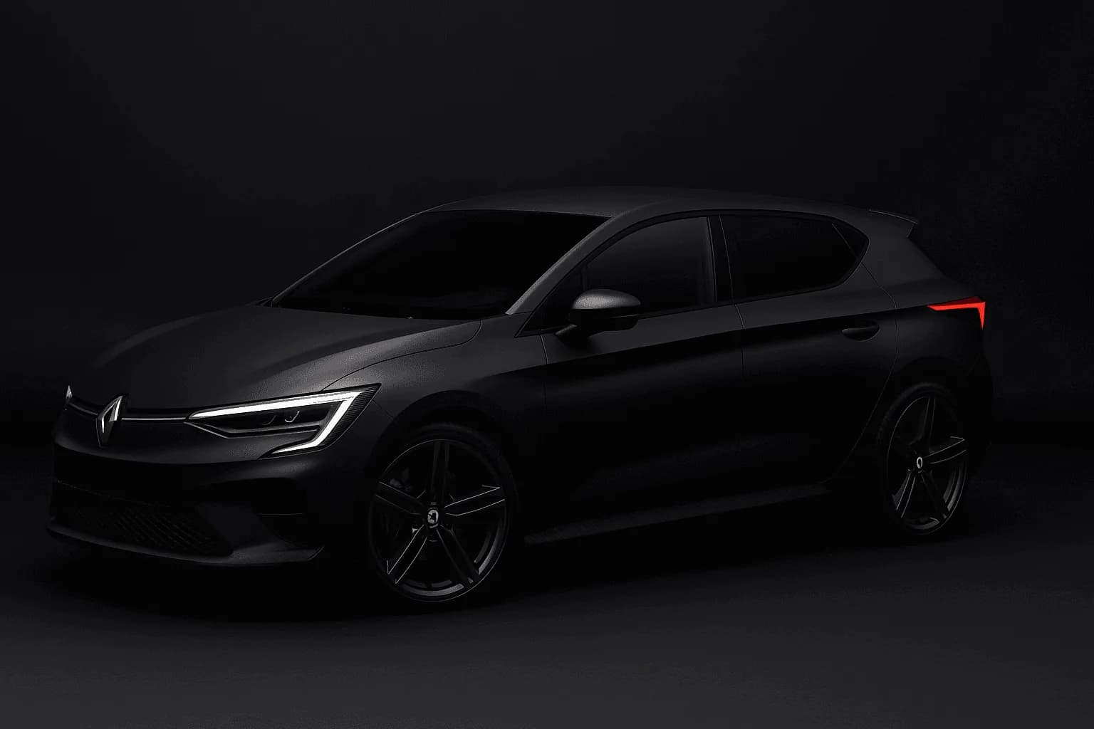 Studio render, low key, front three-quarter